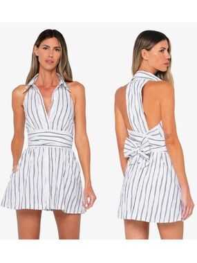 JBQ- Talia Dress- Striped Halter Mini Dress in White and Black